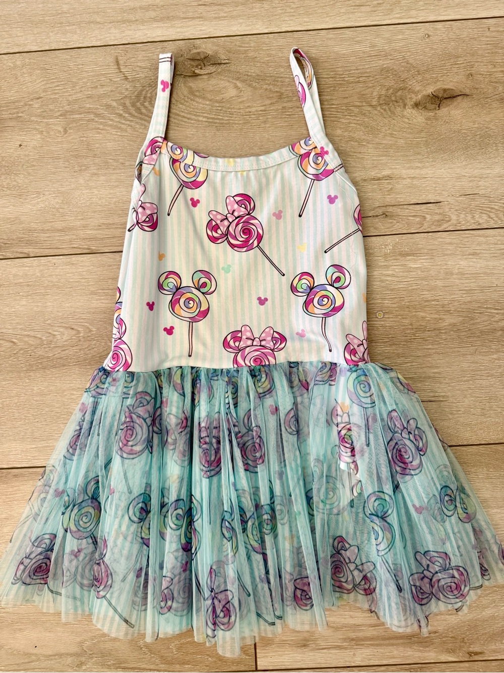 WILD RICH KIDS Girls' Pink & Aqua Lollipop MINNIE Print MESH Tulle Party Dress